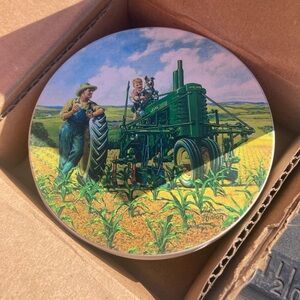 Vintage Set of 4 John Deere “Taking a Break”Stone Coasters with cork bottoms.